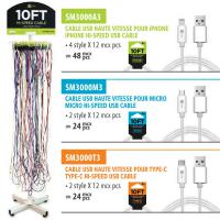 Cable USB & C -10' Haute vitesse-C-Lightning-microUSB