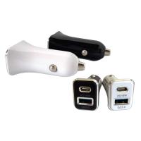 Chargeur d'auto double-USB & C-Blanc&Noir