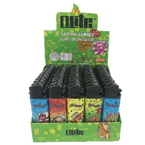 Présentoir de 50 Briquets - Jetable Qlite - tatoo