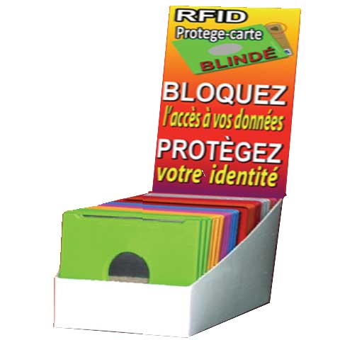 Prsentoir avec 28 Protge-cartes blinds - Couleurs Unies Assortis -Protection RFID Intgr - 